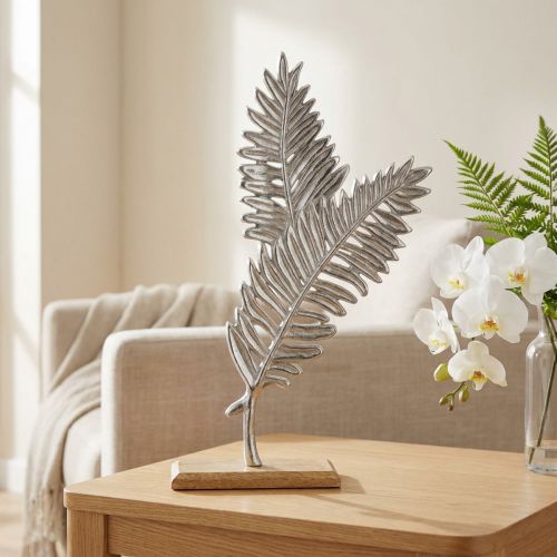 Bordsdekoration metalldekor ormbunke silver trä H54cm B37cm | Floristik24.se