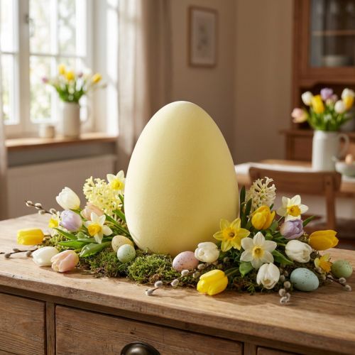 Artikel Påskägg dekoration ägg plast ljusgul flockad 25cm