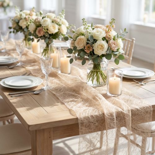 Deco fleece Sizoweb bordslöpare beige 30cm 5m | Floristik24.se