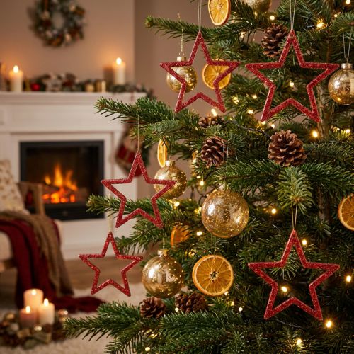 Dekorstjärnor rött glitter små julstjärnor 4,5cm 120 st | Floristik24.se