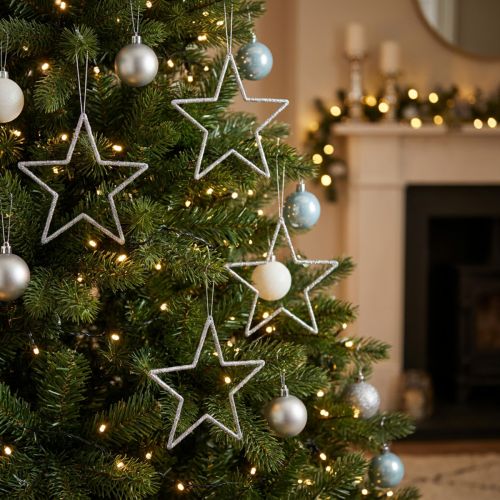 Juldekoration stjärnhäng silver glitter 17,5cm 9 st | Floristik24.se