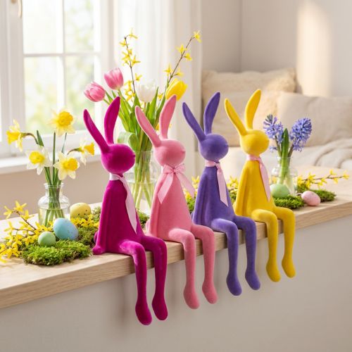 Artikel Påskharehylla, flockad, blandad, 36 cm, 4 stycken