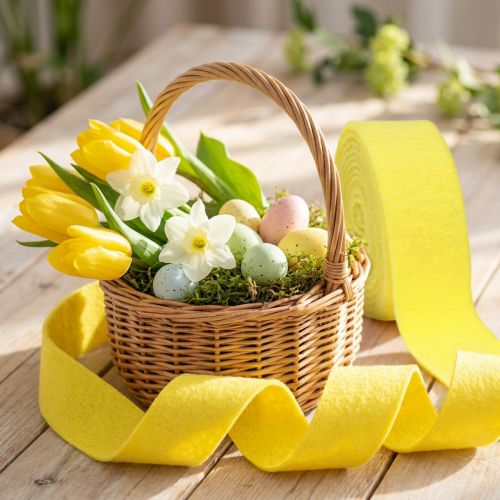 Filtband gul dekorationsband filt 7,5cm 5m | Floristik24.se