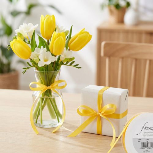 Högkvalitativt presentband gult satinband 3mm × 50m | Floristik24.se
