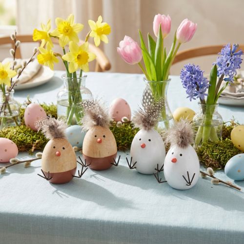 Påsk Chick Chick Påskägg Fjädrar Vit Natur H9cm 4 st | Floristik24.se