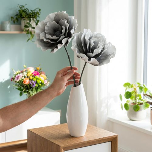 Blommor Skum Stora Konstgjorda Blommor Skum Grå 85cm 2st | Floristik24.se