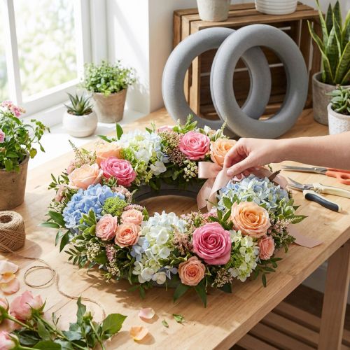 Artikel Blommig skumkransring H3,5cm Ø25cm 6 st