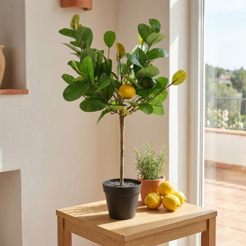 Konstgjord citronträd i kruka, medelhavskänsla, lättskött konstgjord växt, dekorativt citrusträd, 57 cm högt | Floristik24.se