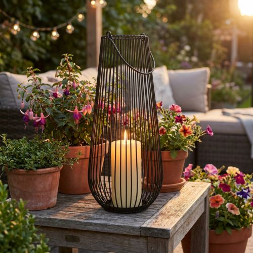 Ljusstake svart dekorativ lykta med handtag Ø22cm H52cm | Floristik24.se