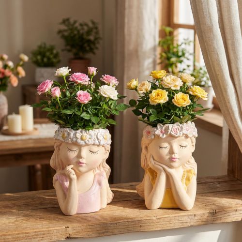 Planteringskruka Keramik Drömmande Tjej Assorterad H19,5cm 2st | Floristik24.se