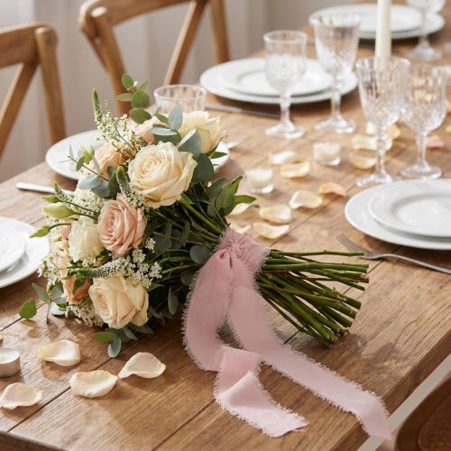 Chiffongband rosa tygband med fransar 40mm 15m | Floristik24.se