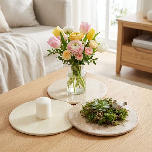 Artikel Underlägg Bordsdekoration Blommor Beige Brun Ø20cm 3 st