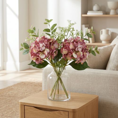Konstgjord hortensia Stor Rosa Mauve Ø15cm L58cm 2st | Floristik24.se