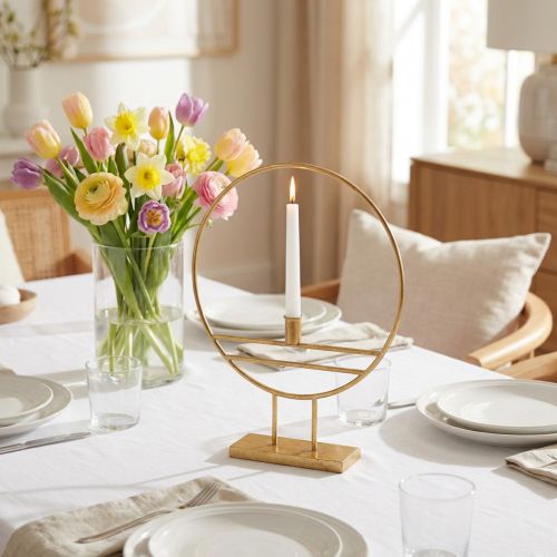 Dekorationsring med fotljusstake metalldekor guld Ø44,5cm | Floristik24.se
