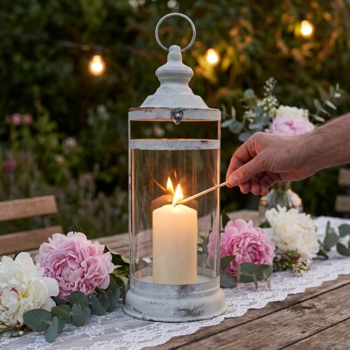 Deco Lantern Shabby Chic Lantern Vit Metall Ø15cm H46cm | Floristik24.se