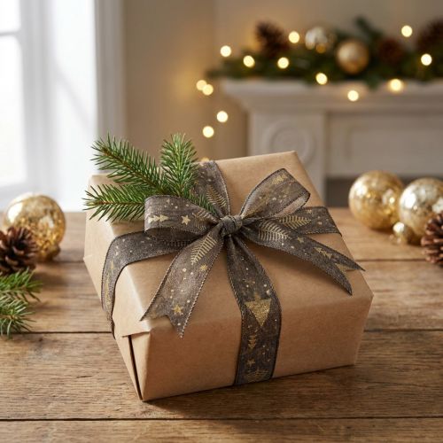 Julband brunt guld present band gran 25mm 15m | Floristik24.se