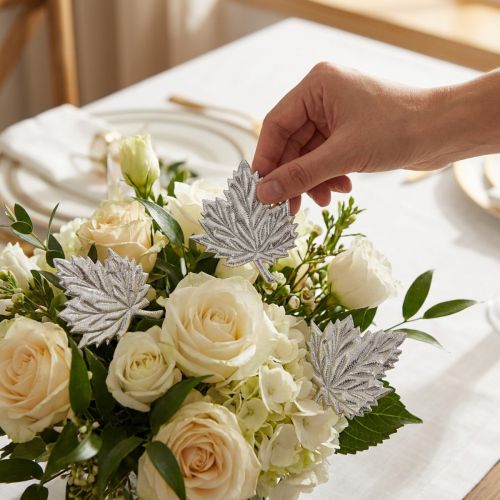 Dekorativa sidenblad 5cm silver 60 st | Floristik24.se