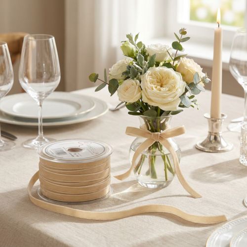 Dekorativt band sammetsband presentband sammet beige 10mm 20m | Floristik24.se