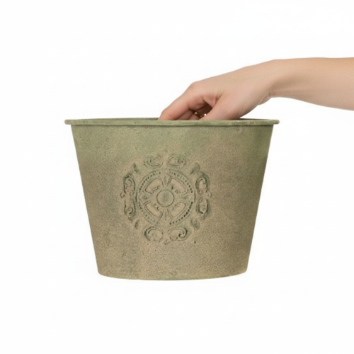 Artikel Metallblomkruka, grön, vintage, Ø22cm–13,5cm, set om 3