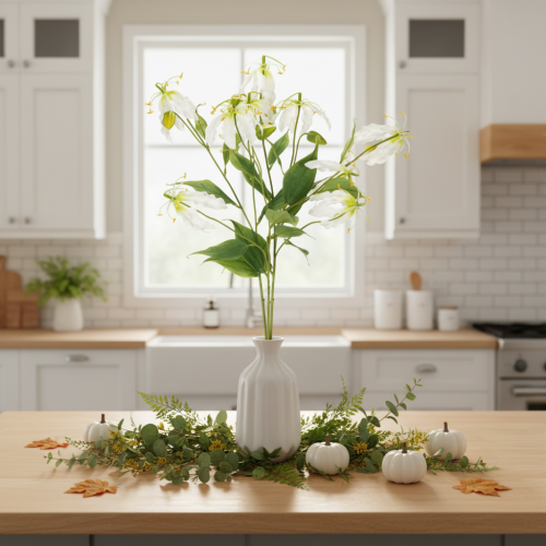 Konstgjord Gloriosa-blomma, vit och gul, elegant blommande gren för dekoration, 80 cm, 3 stycken | Floristik24.se
