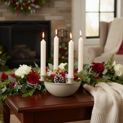 Ljusstake med 4 hållare, modern adventskrans, beige, 15 cm | Floristik24.se