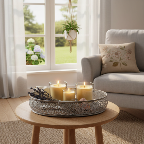 Artikel Dekorativ metallskål, grått mönster, oval, L36cm/33,5cm, set om 2