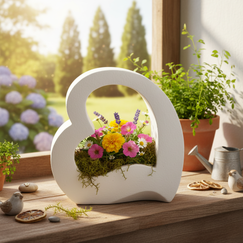 Hjärtformad dekoration för plantering och blomsterarrangemang, öppen design, modern hjärtform, 19 cm | Floristik24.se