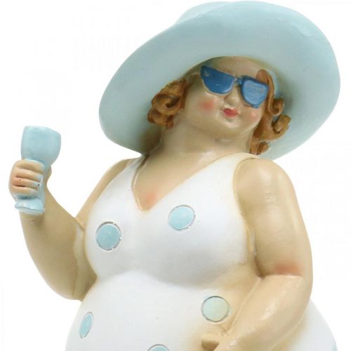 Floristik24 Dam med hatt, havsdekoration, sommar, badfigur blå/vit H27cm