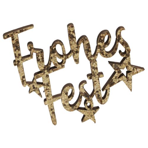 Artikel Happy Holidays strö dekoration trä guld glitter 6,5x6cm 12st