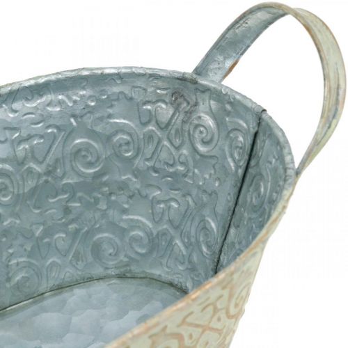 Floristik24 Vårdekoration blomkruka oval metall växtskål med handtag vintage 28×15cm