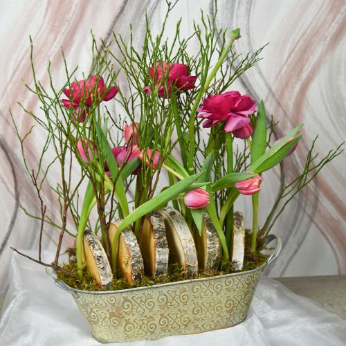 Artikel Vårdekoration blomkruka oval metall växtskål med handtag vintage 28×15cm