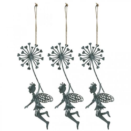 Floristik24 Vårdekoration, tomte med maskros, dekorationshänge blomsterälva, metalldekoration 3st