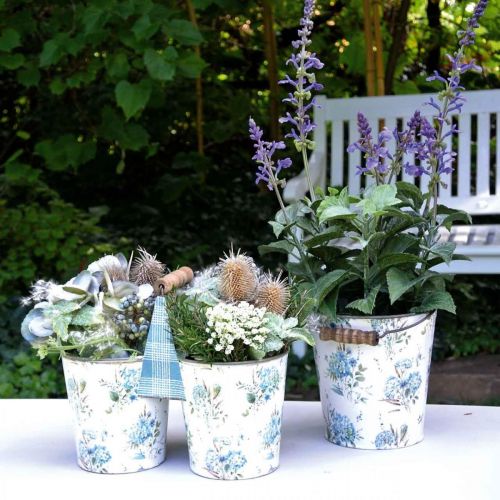 Floristik24 Vårdekoration, metallhink, växthink blommönster, metalldekoration H15/11/9,5cm set om 3