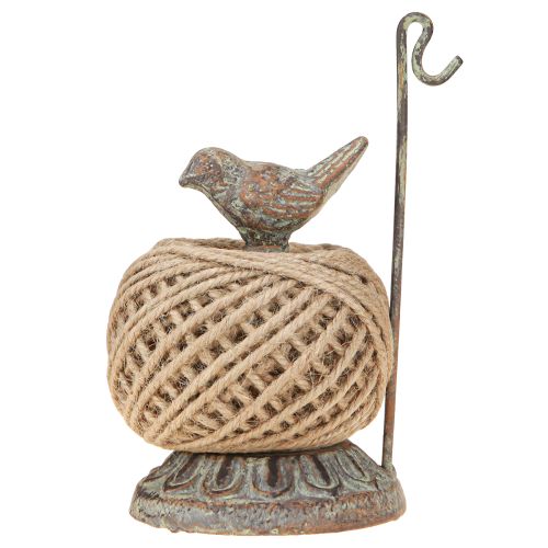 Artikel Vintage metallspolehållare med fågel- och jutegarn H17cm