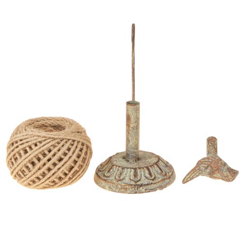 Artikel Vintage metallspolehållare med fågel- och jutegarn H17cm