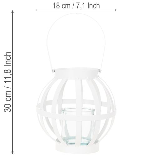 Trädgårdslykta, metall och glas, hängande ljushållare, vit, Ø18,5 cm | Floristik24.se