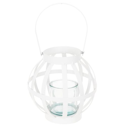 Trädgårdslykta, metall och glas, hängande ljushållare, vit, Ø18,5 cm | Floristik24.se