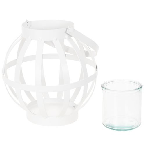 Trädgårdslykta, metall och glas, hängande ljushållare, vit, Ø18,5 cm | Floristik24.se