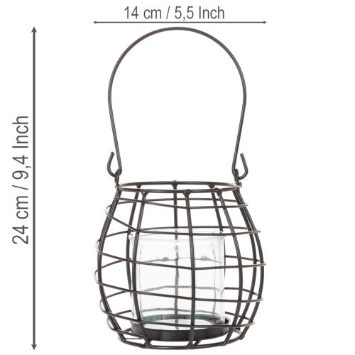 Trädgårdslykta, svart metall med vindljus, Ø14cm H12,5cm | Floristik24.se