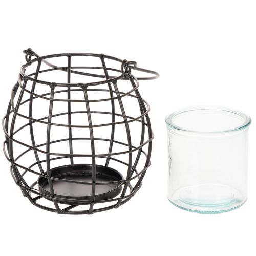 Trädgårdslykta, svart metall med vindljus, Ø14cm H12,5cm | Floristik24.se