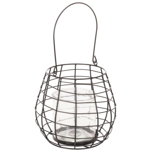 Trädgårdslykta med ljushållare i glas, svart, Ø20 cm, H18,5 cm