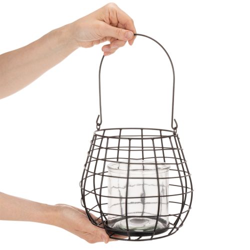 Trädgårdslykta med ljushållare i glas, svart, Ø20 cm, H18,5 cm | Floristik24.se