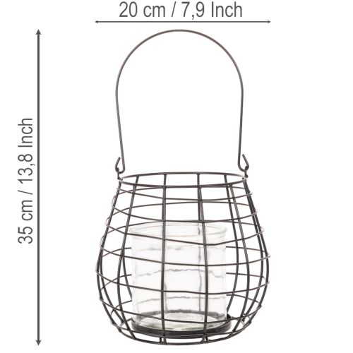 Trädgårdslykta med ljushållare i glas, svart, Ø20 cm, H18,5 cm | Floristik24.se