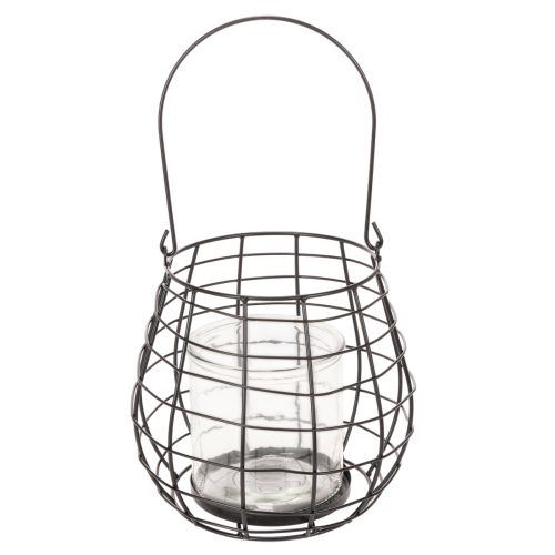 Trädgårdslykta med ljushållare i glas, svart, Ø20 cm, H18,5 cm | Floristik24.se
