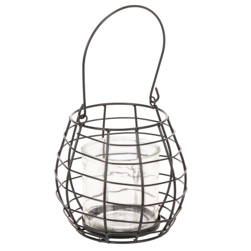 Trädgårdslykta med handtag, svart, ljushållare i glas, Ø17cm, H15cm köpa | Floristik24.se