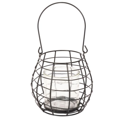 Trädgårdslykta med handtag, svart, ljushållare i glas, Ø17cm, H15cm | Floristik24.se