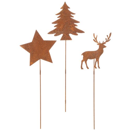 Trädgårdspåke, väderbitet stål, hjort, stjärna, gran, H10/15 cm, 3 stycken | Floristik24.se