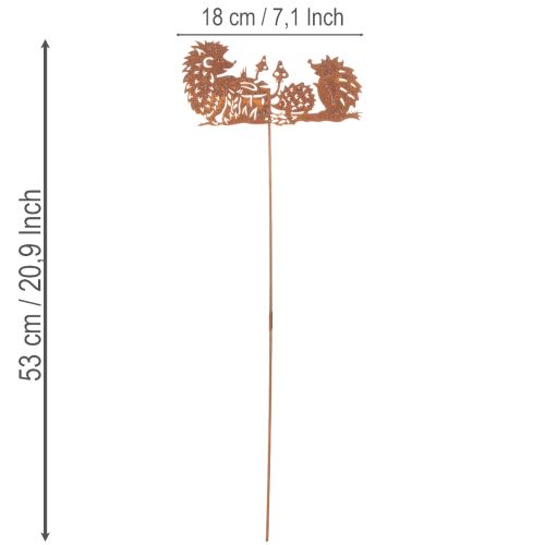 Trädgårdspåle med igelkottsmotiv i rostdekoration för sommar och höst 53 cm | Floristik24.se