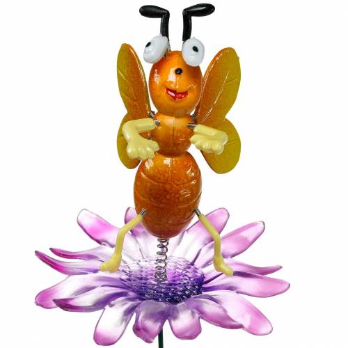 Floristik24 Blomstift bi på blomma med metallfjädrar orange, violett H74cm