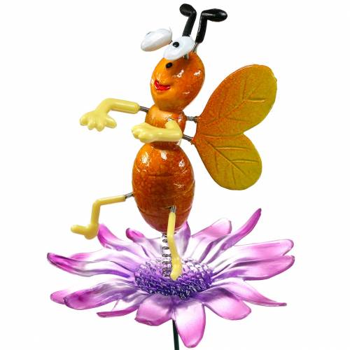Floristik24 Blomstift bi på blomma med metallfjädrar orange, violett H74cm